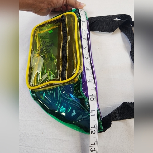 New Orleans Mardi Gras Holographic Fanny Pack 2 Zipper Front Translucent Color - Picture 4 of 12